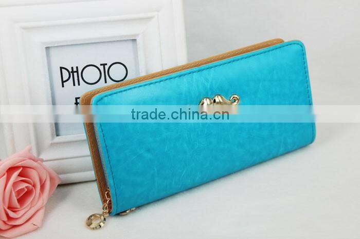 Women's Classic Multifunction PU blue coin purse wallet with Mustache