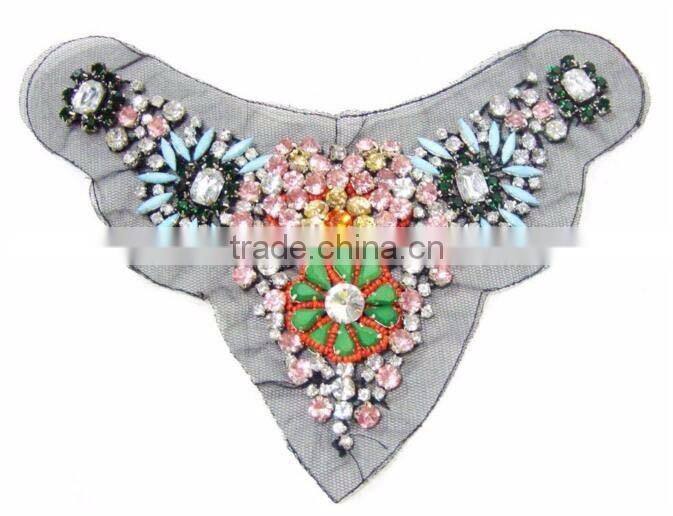 Factory ODM OEM Garment Parts,Big Crystal Glass Stone Cloth Collar,handmade Net Cloth Fake Collar