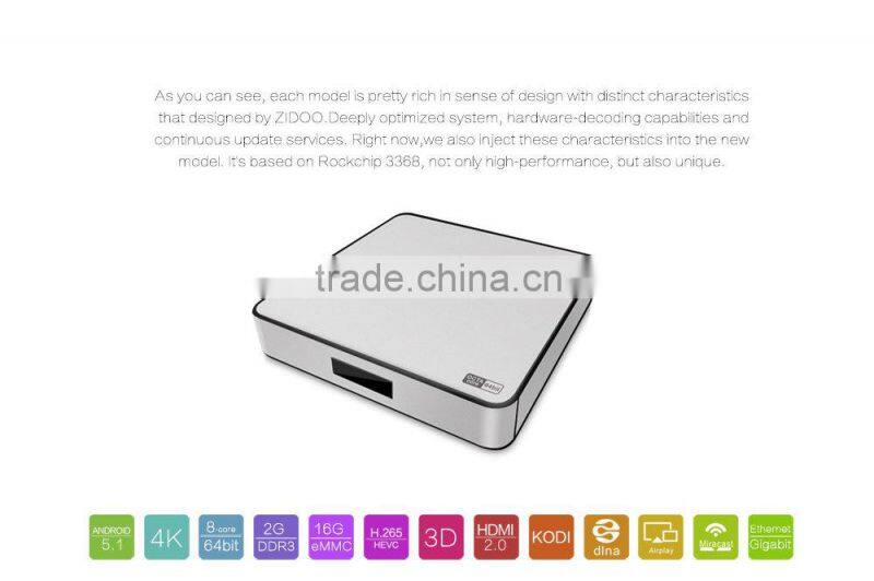 Alibaba wholesale Origianl Zidoo x6 pro real octa core rk3368 tv box android 5.1 smart box kodi free streaming IPTV box