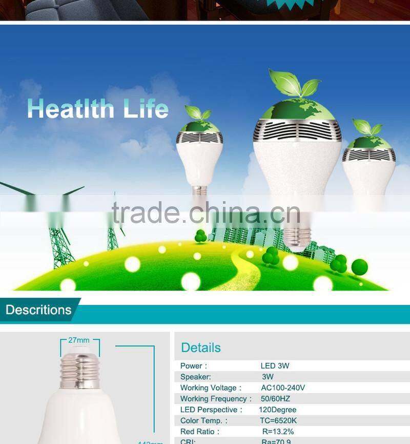 Android Iphone Compatible Smart Bulb Bluetooth Audio Speakers 3W E27 LED RGB Music Bulb colorful bluetooth smart led light bulb