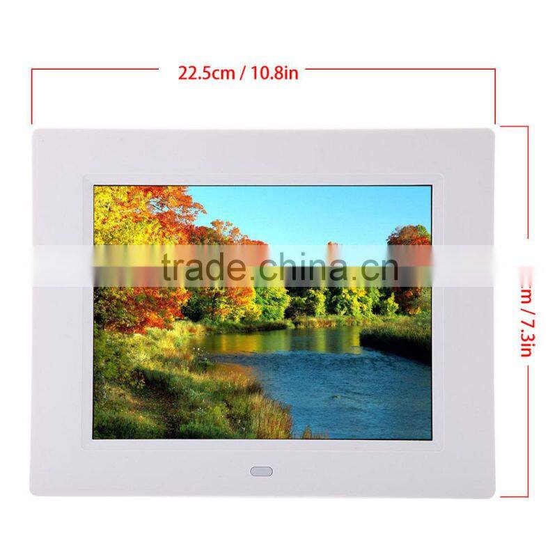 Ultrathin 8 inch HD LCD Digital Picture Photo Frame Alarm Clock MP3 MP4 Movie Player with Remote Control Black/White