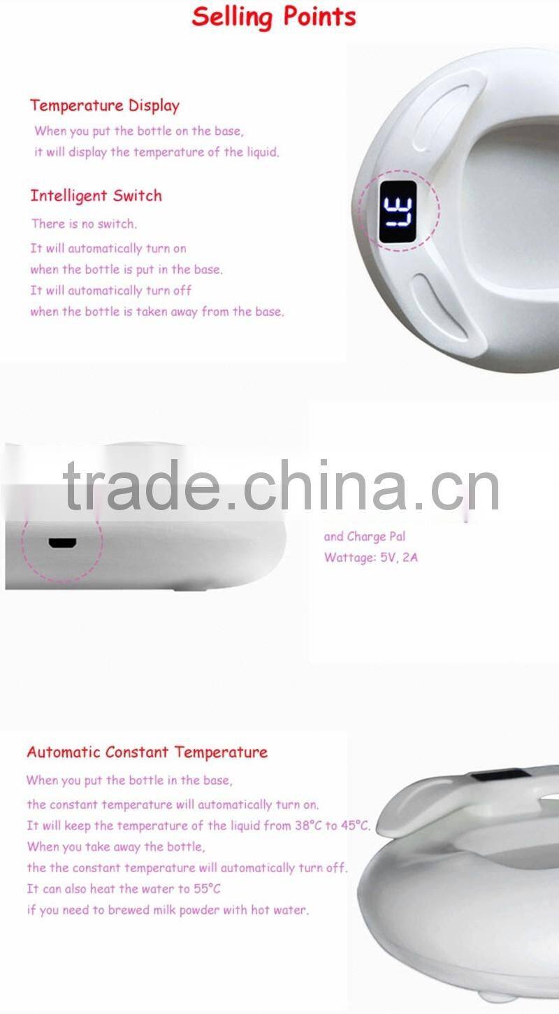 Imitating breast milk feeding design glass baby feeding bottle pink green bule color with temperature sensing base