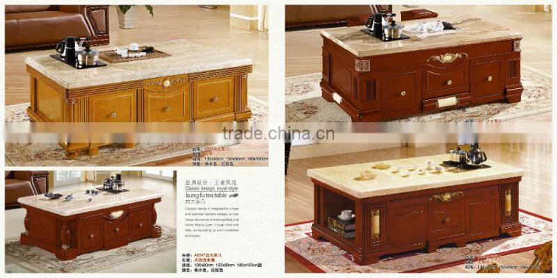 Marble top tea table set with wood side