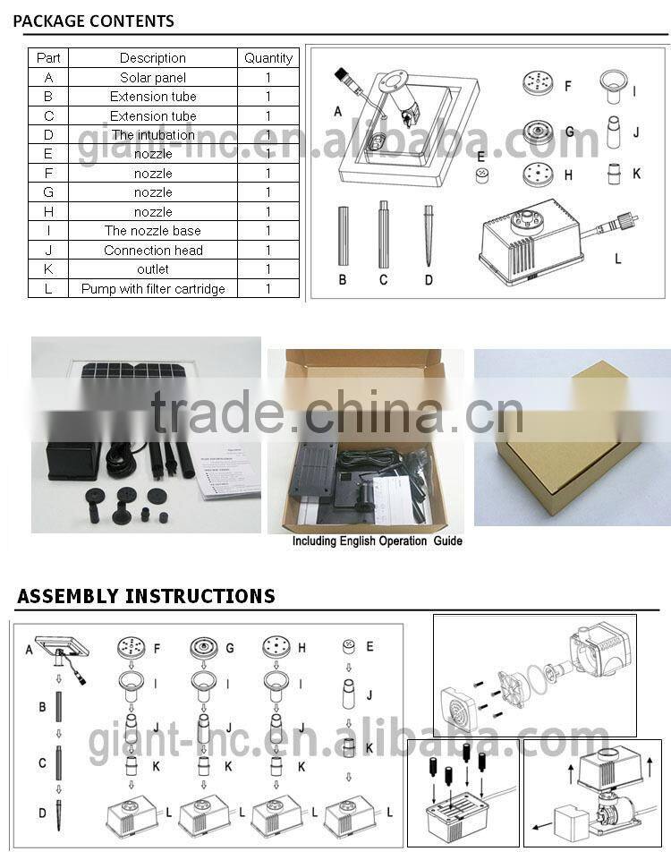 Portable Solar Fountain Pump Kit Submersible Water Pump 12V