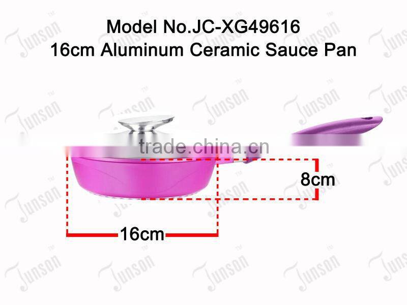 16cm Aluminum Ceramic Sauce Pan/Induction Die Cast Sauce Pan with Glass Lid
