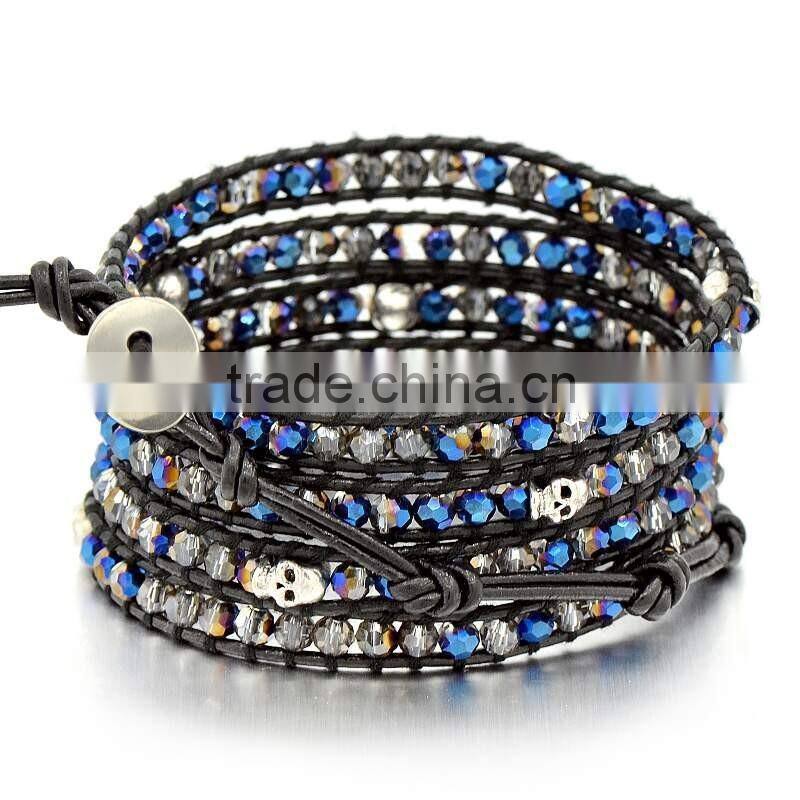 Trendy Bohemia leather beaded bracelets,multi wrap leather friendship bracelet
