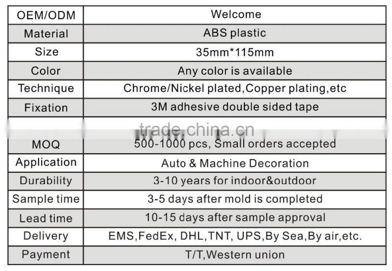 Decorative 3D outdoors shiny silver self-adhesive ABS plastic chrome letterings for cars