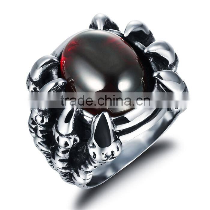 fashionable trend claw stainless steel jewelry cubic zirconia zircon ring for men