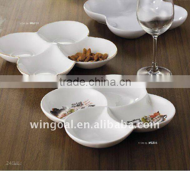 Procelain round chip and dip platter