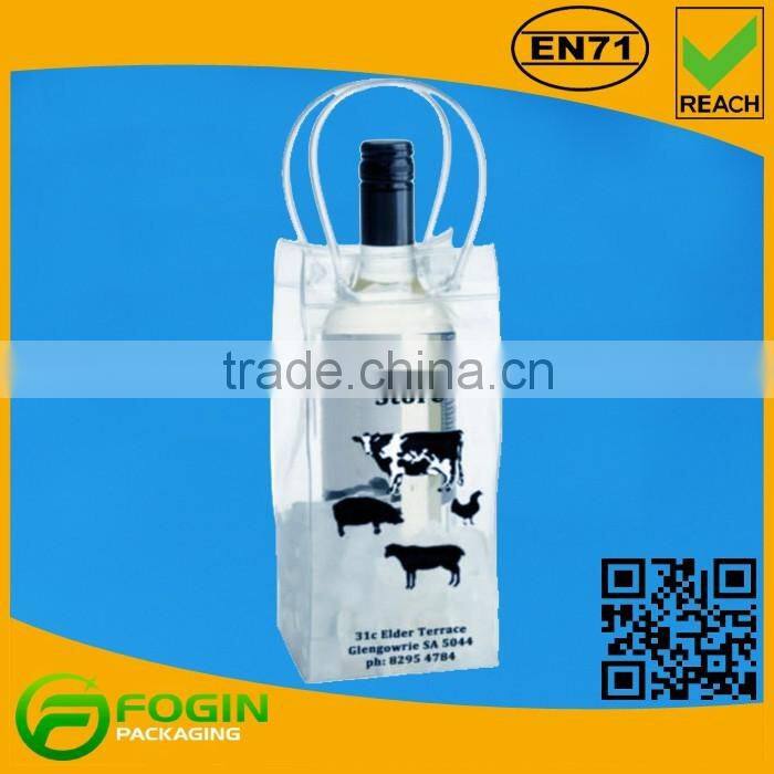Clear PVC Ice Wine Bottle Bag Recyclable Plastic Cool Portable Bag