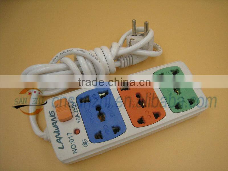 Promotional gifts industrial socket/2 pin plug european standard extension cord/3 way multi electrical extension socket