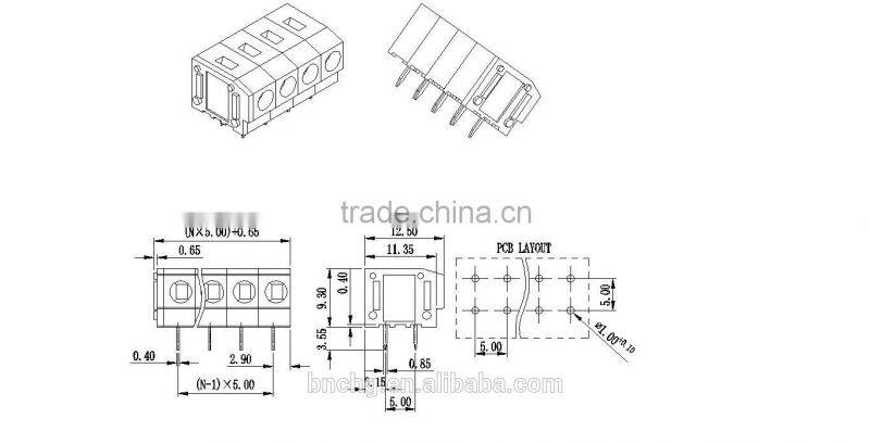 New Design PCB Terminal Connector for Electronic Ballasts no push button 5.0mm/7.5mm/10.0mm pitch