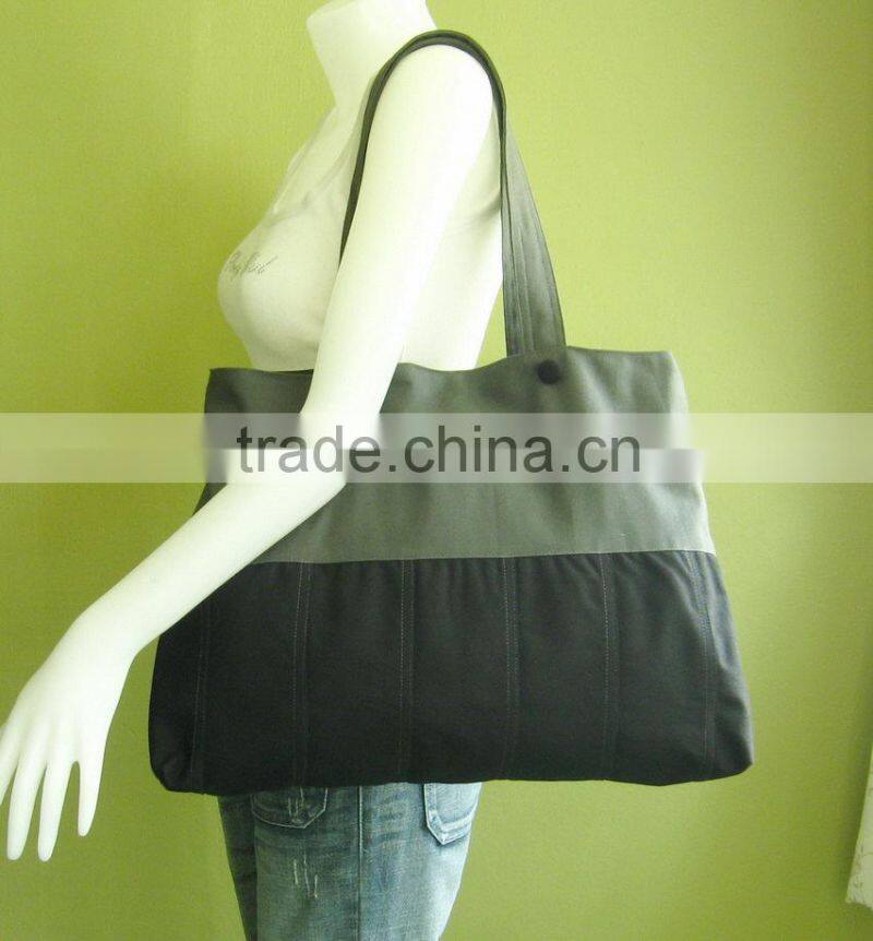 Black/Grey Canvas Tote - Pleated Bottom, shoulder bag, handbag, gym bag, everyday bag fashion tote bag ladies fashion tote bag