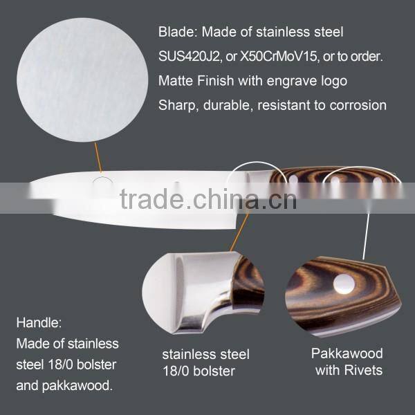 Pakka wood handle high quality with-weight stainless steel chef knife