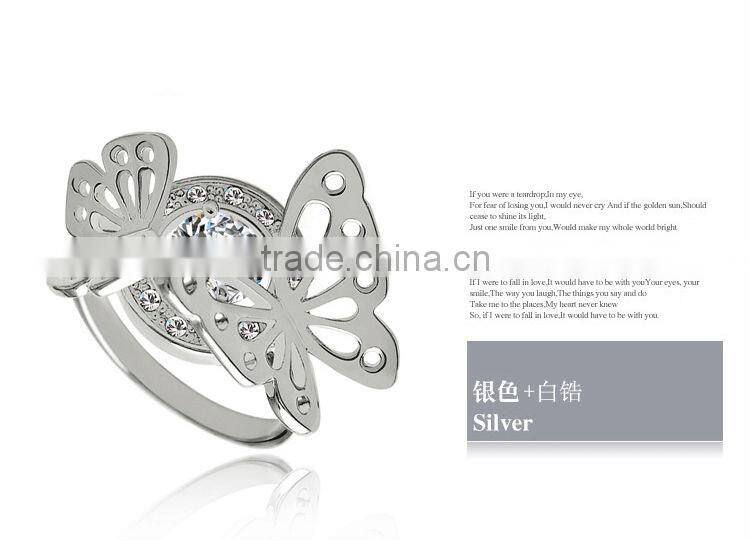 Top Sale Real Gold Plating Animal Rings Butterfly Rings With Austrian Crystal