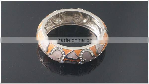 Factory price ceramic feel loving heart artwork metallic rhinestone alloy bangles
