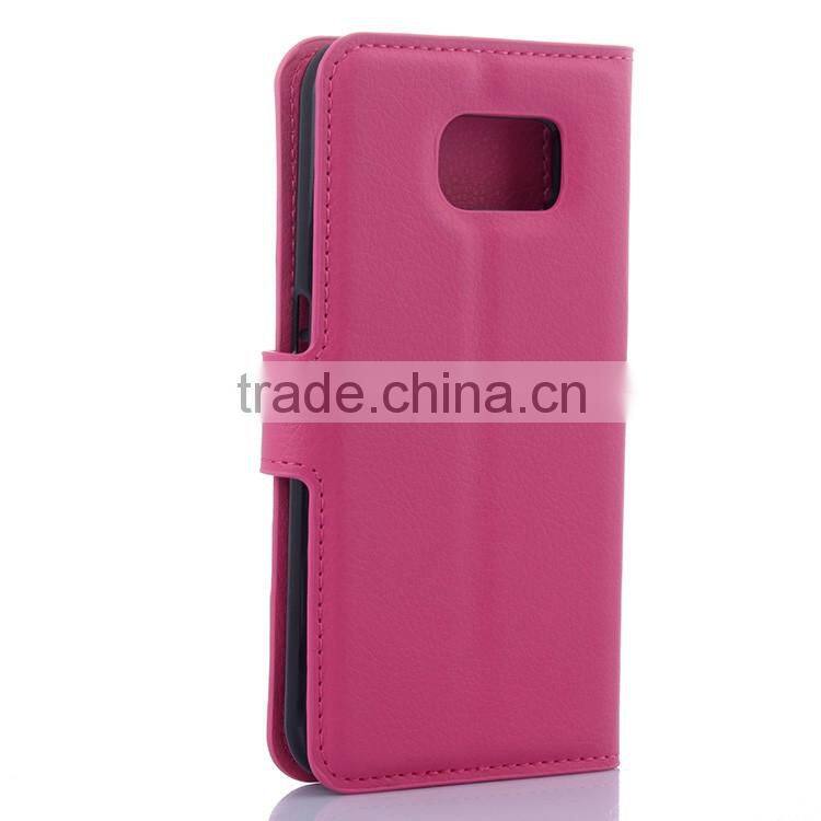 Factory Price Lichee Leather Pouch Wallet Case Folio Stand Cover Case for Samsung GALAXY S6 edge
