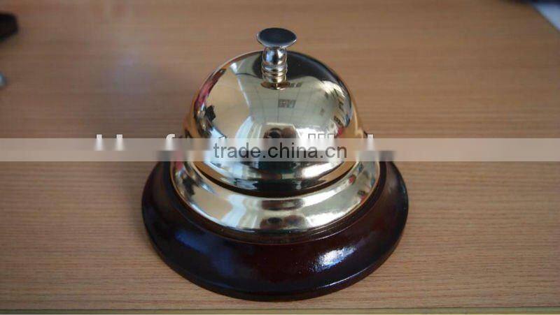 gold reception bell with wooden base in 85mm dia ,call bell A12-D02(A447)