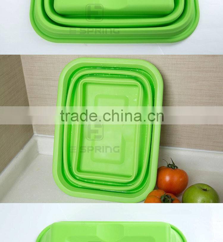 outdoor large capacity easy take storage Silicone folded camping fruit vegetable basin outdoor folding basin cutlery