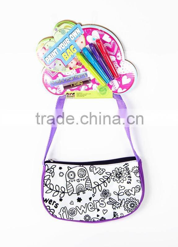 DIY Toy designing coloring your own fashion sparkling handbag with 4 mini markers