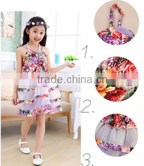 2015 Boutique Shop Hot Sale Flower Baby Dress Korean Style Strap Princess Kids Girl Fairy Dress