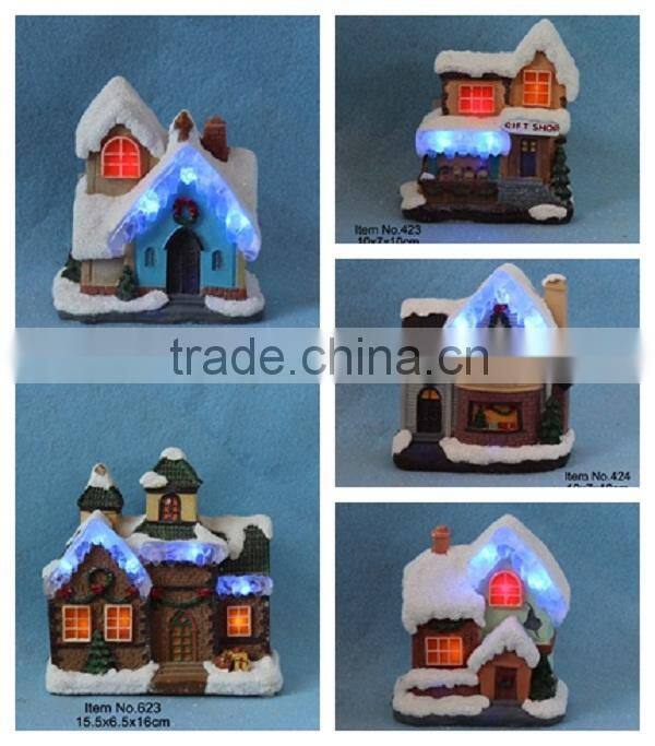 Set of 4 Christmas decoration scene resin miniature house and figurines