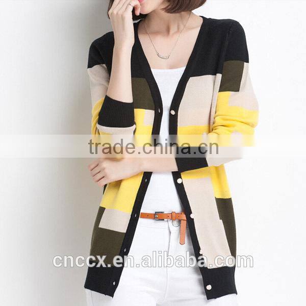 15STC6705 color block bamboo cardigan