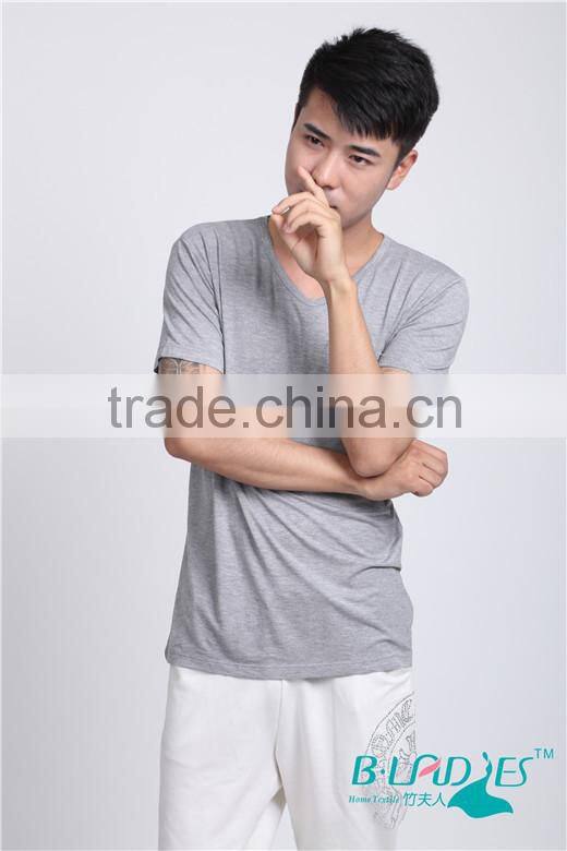 2015 bamboo men breathable tops fashion summer mens' V neck black wholesale t shirt