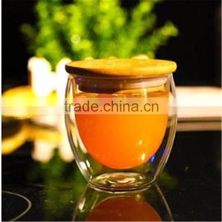 250ml/350ml/450ml orosilicate glass tea cup double wall glass cup with glass lid or bamboo lid,in stock