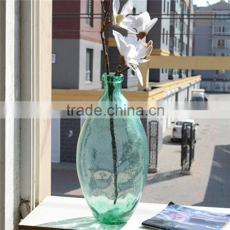 Wholesale Home Decoration Green Clear Tall Glass Vase Handmade Bubble Process Glass Flower Bottle