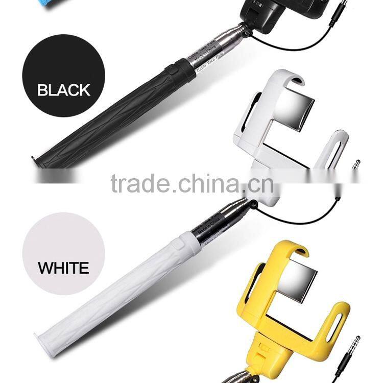 promotional cheap selfie stick with cable and mirror