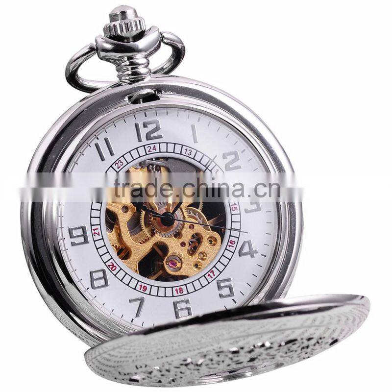 Classic Skeleton Hand Winding Mechanical Necklace Mens Pocket Watch