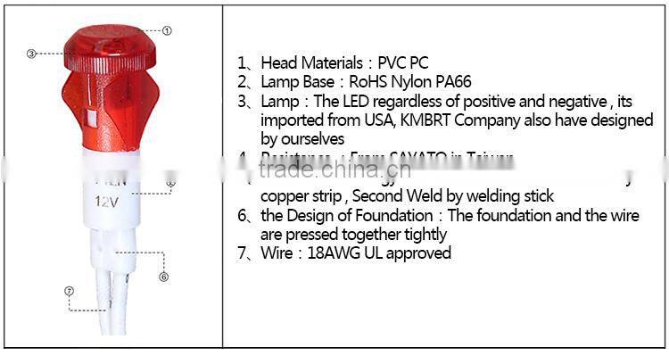 10mm 12v Oven led indicator lighting with LED bulb pilot signal lamp 18.5cm wire