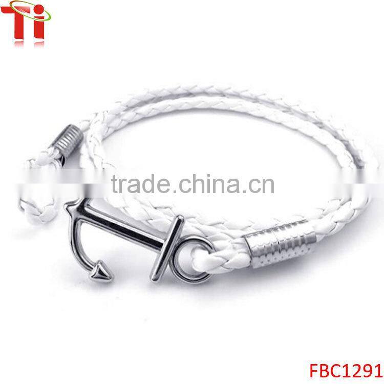 Handmade Mens white leather wrap straps bracelet