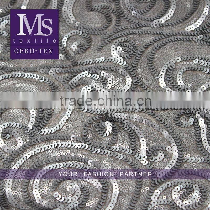 Latest white sequin mesh fabric, wholesale sequin polyester mesh fabric