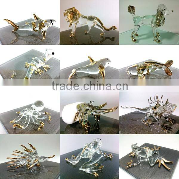 Crystal Dragon Hand Blown Clear Glass Art Gold Trim Figurines Home Decor / Fancy Collection / Gift