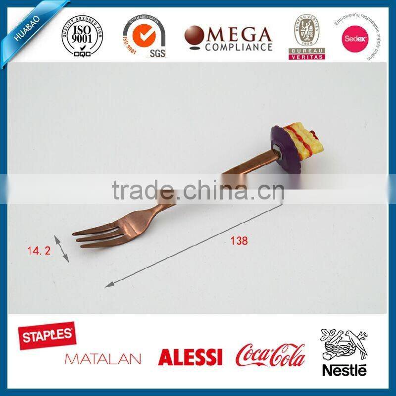 Dessert Spoon and Fork Set, Stainless Steel Flatware Set with Cute polyresin Handle, OEM craft, rose golden cutlery