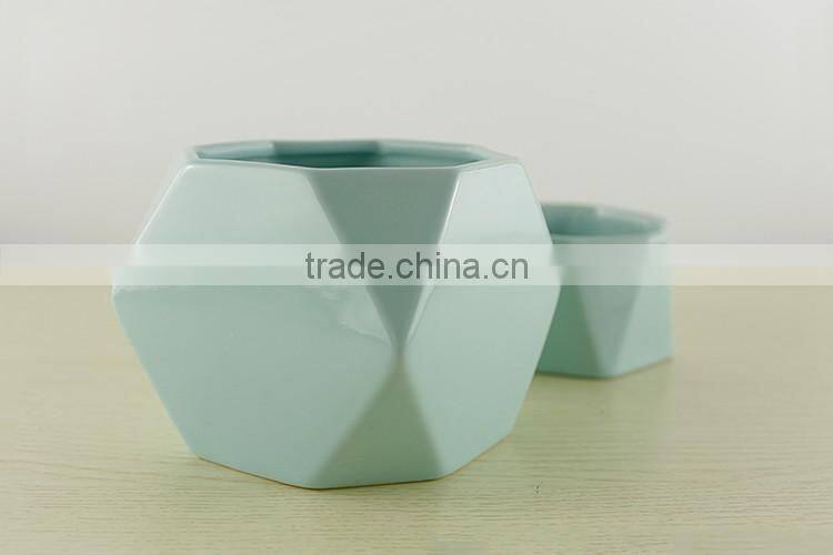 China cheap custom glazed polyhedral prismatic ceramic flower pot