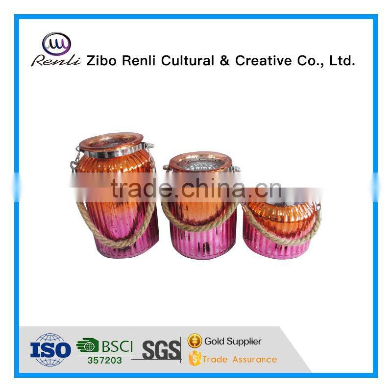 Unique Colored Pillar Hanging Glass Candle Holder with Rope