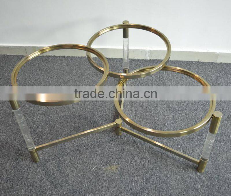 Square polished durable stainless steel living room end side table with acrylic