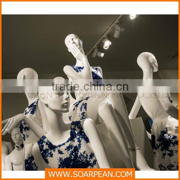 Clothing store window display fiberglass female full body mannequin