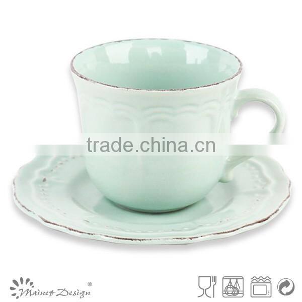 Ceramic Embossed Cup and Saucer high quality embossed cup and saucer