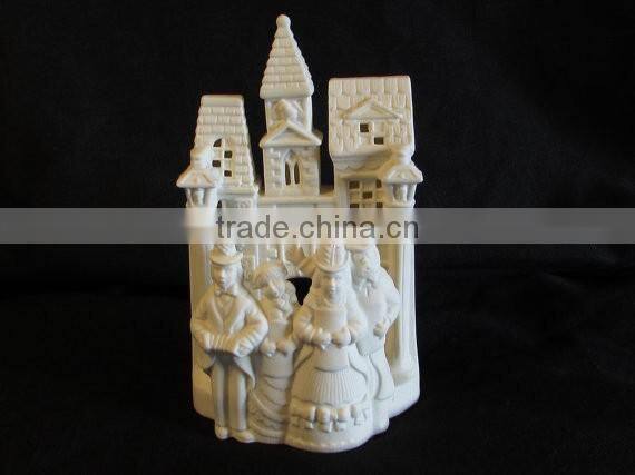 Bisque Porcelain Carolers Votive Holder, Partylite Village Christmas P0204 Candle Holder