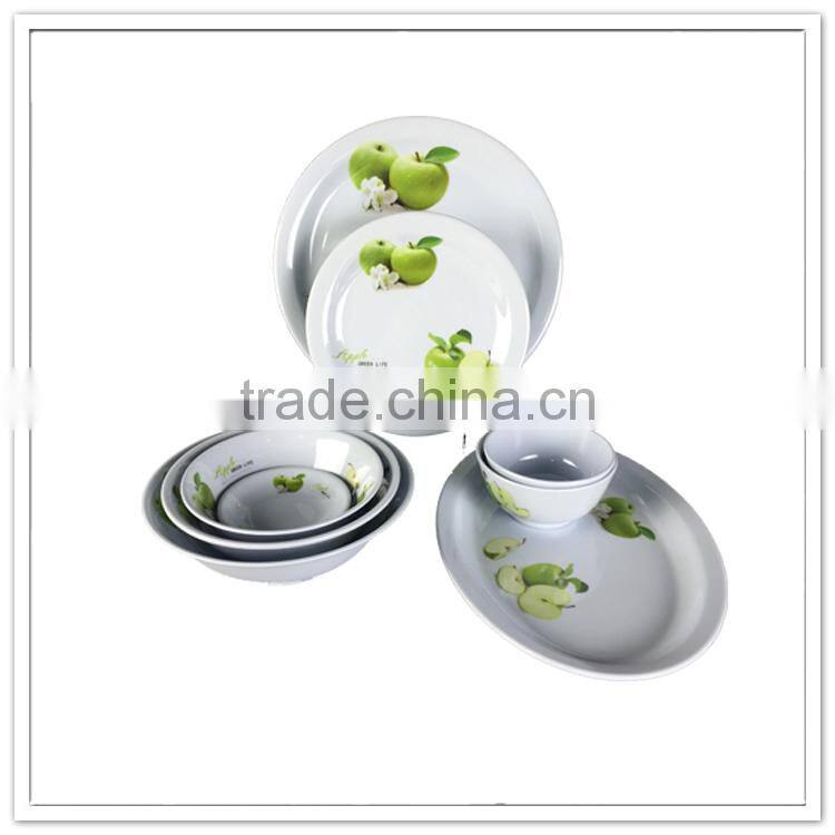 New houseware products round plastic white apples printed melamine western dinnerware sets