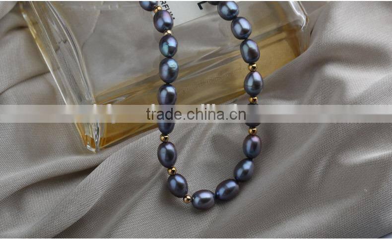 real 6-7mm black rice shape freshwater pearl jewelry bracelet