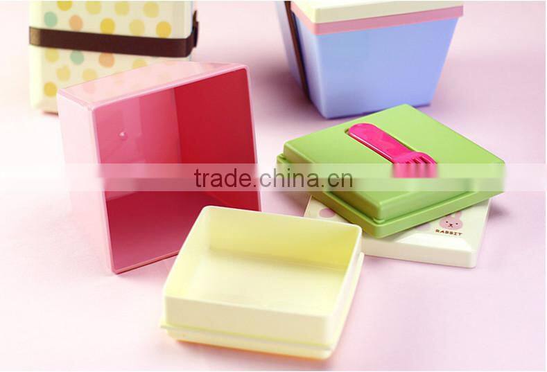 Lovely High Heat Resistance Double Layers Spoons Plastic Bento Lunch Box,CUSTOM hot new product for 2015