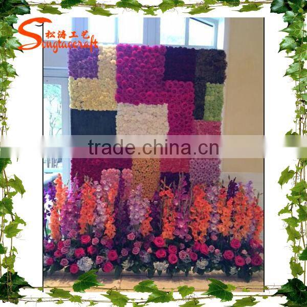 high quality customized 50*50c rose artificial flower wall for wedding decoration stage background decoration
