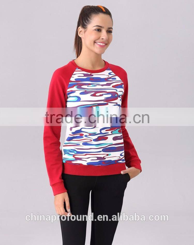 Custom Wholesale Raglan Sleeve Sweatshirt Women Ladies Camo Printing Raglan Sweatshirt