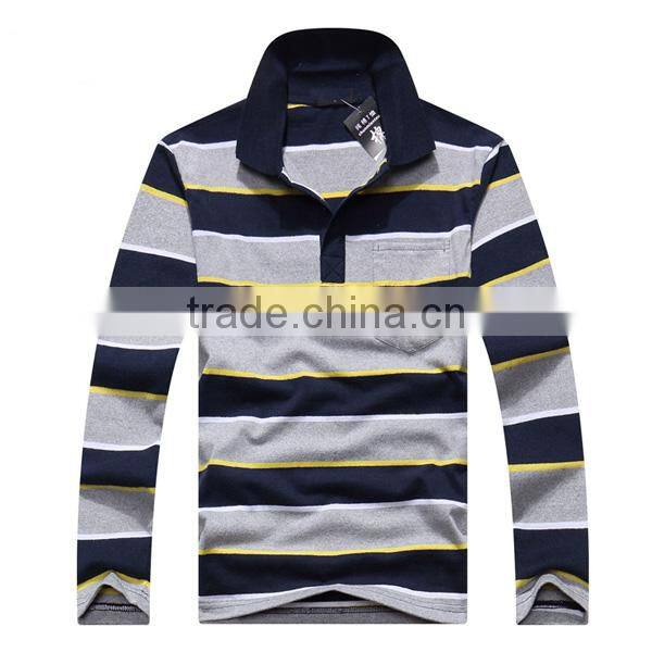 2016 black and white horizontal bands hot sale long sleeve men's polo shirt