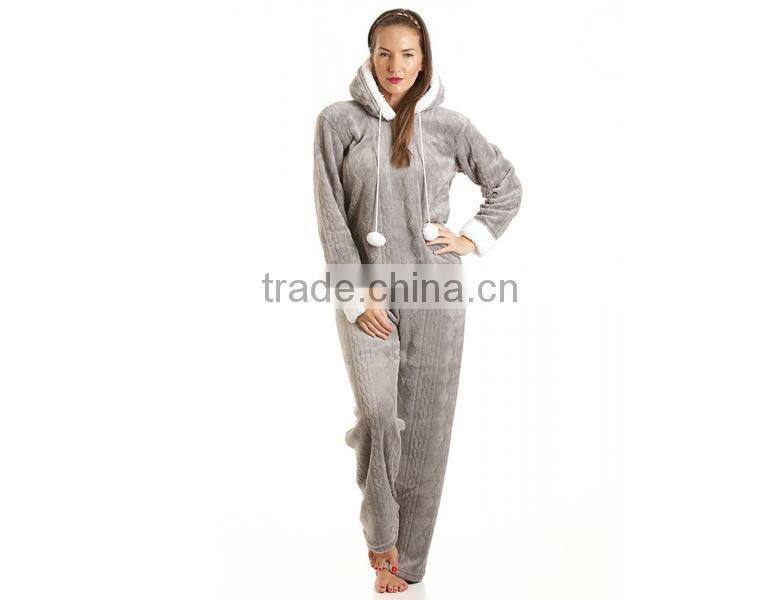 Fancy Fleece Hooded Set Grey pajamas for ladies